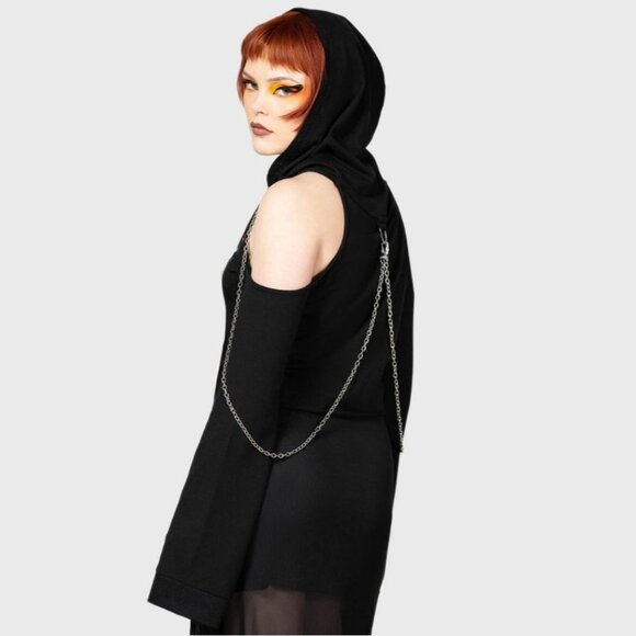 KILLSTAR ✦ Opera Crop Hoodie ✦ Dario Argento Eyes Graphic Cold Shoulder Gothic - Picture 5 of 8